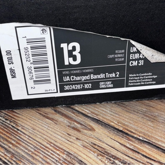 UNDER ARMOUR GREY MENS BOOT UA CHARGED BANDIT TREK 2 3024267-102 Size 13 New